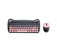 WE POP Pack clavier + souris sans-fil chat 2.4Ghz, récepteur USB + adapteur USB-C, 84 touches, piles incluses, noir et rose