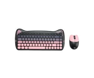 WE POP Pack clavier + souris sans-fil chat 2.4Ghz, récepteur USB + adapteur USB-C, 84 touches, piles incluses, noir et rose