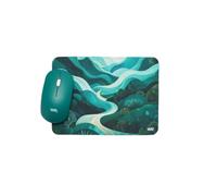 WE POP Pack Tapis de souris design vert vallée : 200x140x3mm + souris optique sans-fil 2.4 GHz