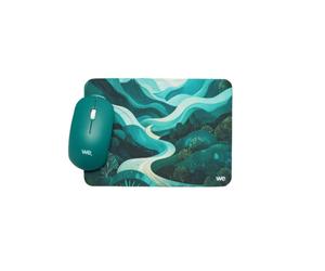 WE POP Pack Tapis de souris design vert vallée : 200x140x3mm + souris optique sans-fil 2.4 GHz