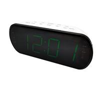 WE Radio-réveil grand affichage FM double alarme LED vert 1 port USB intégré blanc