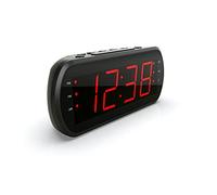 WE Radio Réveil Grand Affichage LED FM, Dual Alarme, LED Rouge 1 Port USB Intégré pour la Charge - Noir