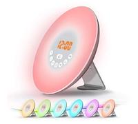 WE Radio Réveil Lumineux Lampe de Chevet Réveil Lumière LED Tactile Contrôle Sunrise, Sunset, Snooze, 6 Sons Naturels, 7 Couleurs, 10 Niveaux de Luminosité pour Bébé Enfant Adult avec Adaptateur