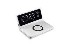 WE Réveil avec Chargeur Induction à 15W Max, Double Alarme, lumiosité réglable, 1 Port USB pour la Charge, Affichage l'heure, la tempétarure intérieure et la Date