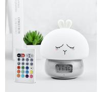 WE Réveil Enfant en Forme de Lapin, Affichage horaire & température, tête en Silicone, Rechargeable avec télécommande