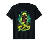 We Ride At Dawn Bigfoot Tricycle UFO Meme T-Shirt