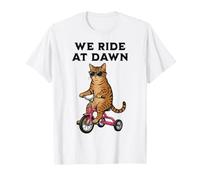 We Ride At Dawn Cat in Sunglasses Tricycle Rider T-Shirt