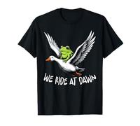 We Ride at Dawn Funny Frog Riding Goose Chaotic Animal Retro T-Shirt
