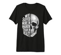 We Suffer More in Imagination Skull Seneca Citation Stoicism T-Shirt Haut de Gamme