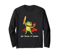 We Teach at Dawn Funny Teacher Frog Back to School Men Women Manche Longue