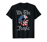 We The People Drapeau américain Rouge, Blanc et Bleu crâne du 4 Juillet T-Shirt Graphique avec Valeur, Homme, Noir, M