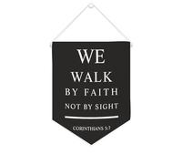 We Walk by Faith Not by Sight Corinthians 5 : 7 Bannière en toile inspirante à suspendre au mur Fanions Bannière murale Œuvre d'art décorative pour salon, chambre à coucher, bureau, cadeaux de