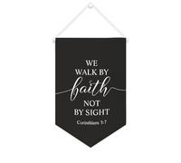 We Walk by Faith Not by Sight Corinthians 5 : 7 Bannière en toile inspirante à suspendre au mur Fanions Bannière murale Œuvre d'art décorative pour salon, chambre à coucher, bureau, cadeaux de