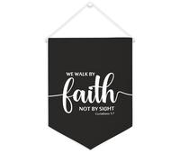 We Walk by Faith Not by Sight Corinthians 5 : 7 Bannière en toile inspirante à suspendre au mur Fanions Bannière murale Œuvre d'art décorative pour salon, chambre à coucher, bureau, cadeaux de