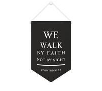 We Walk by Faith Not by Sight Corinthians 5 : 7 Bannière en toile inspirante à suspendre au mur Fanions Bannière murale Œuvre d'art décorative pour salon, chambre à coucher, bureau, cadeaux de