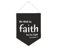 We Walk by Faith Not by Sight Corinthians Bannière en toile 5:7 à suspendre au mur - Décoration murale pour salon, chambre à coucher, bureau, cadeaux de vacances - 25,4 x 30,5 cm