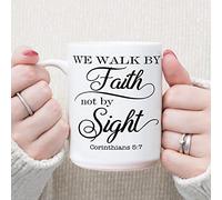 We Walk by Faith Not Coffee Tasses à café en céramique avec verset biblique inspirant 445 ml