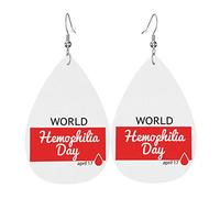 We Wear Red For Hemophilia Awareness Day Dangle Leather Clip on Boucles d'oreilles Faux PU Léger Larme Goutte pour les Femmes