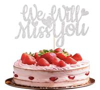 We Will Miss You Décoration de gâteau à paillettes Love Heart Décoration de gâteau Good Luck Cake Pick pour retirement Theme Going Away Party Décoration de gâteau Argenté