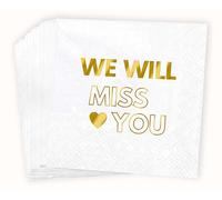 We will miss you Lot de 50 serviettes de cocktail pour homme et femme Blanc 100