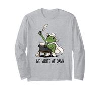 We Write At Dawn Frog Drôle Grenouille Meme Écriture Auteur Poésie Manche Longue