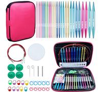 Weabetfu Lot de 60 aiguilles à tricoter circulaires interchangeables avec étui et 13 paires d'aiguilles à tricoter circulaires en aluminium pour tricot fait main avec accessoires de tricot (2,75 mm-10