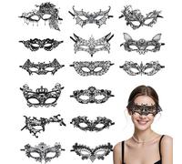 Weabisoo 15 Pcs Masque Venitien Femme, Set Masque Dentelle Bal Masqué | Masque Loup Sexy et Élégant Rétro pour Carnaval, Halloween, Cosplay et Fête. Léger et Confortable