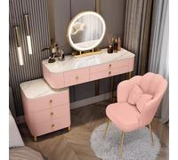 WEAFIEO Bureau de coiffeuse avec miroir éclairé par LED tactile, coiffeuse avec 6 modes d'éclairage de couleur, table de maquillage avec 4 tiroirs, armoire de rangement, pour chambre à coucher