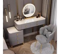 WEAFIEO Bureau de coiffeuse avec miroir éclairé par LED tactile, coiffeuse avec 6 modes d'éclairage de couleur, table de maquillage avec 4 tiroirs, armoire de rangement, pour chambre à coucher