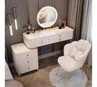 WEAFIEO Bureau de coiffeuse avec miroir éclairé par LED tactile, coiffeuse avec 6 modes d'éclairage de couleur, table de maquillage avec 4 tiroirs, armoire de rangement, pour chambre à coucher