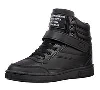 wealsex Basket Montante Compensées Femme Scratch Lacets PU Cuir Chaussure Mode Confort (Noir,37)