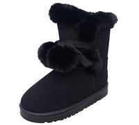 wealsex Botte de Neige Mi Mollet Femme Plate Botte Fourrée Hiver Chaud Lacet avec Pompon (Noir,EU 38=Asie 39)
