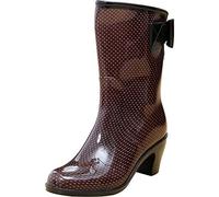 wealsex Bottes Bottine de Pluie Femme Talons Moyen Bloc 6 cm Mollets Larges Botte Caoutchouc Jardin Imperméable(Brun,XXL=FR 40)