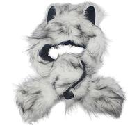 wealsex Echarpe Capuche Fourrure Fausse Fourrure Chapeau Bonnet Animal Patte Animale Géant Gants Automne Hiver Chaud Femme Homme Unisexe(loup)