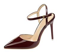 wealsex Escarpins Sandales Cuir Vernis Talon Haut Aiguilles Sexy Bout Pointu Bride Cheville Chaussure Mode Simple Soirée Club Bar Mariage Femme (Rose,38)