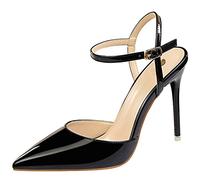 wealsex Escarpins Sandales Cuir Vernis Talon Haut Aiguilles Sexy Bout Pointu Bride Cheville Chaussure Mode Simple Soirée Club Bar Mariage Femme (Noir,40)