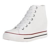 wealsex Sneakers Compensées Cachées Montante Femme Basket Toile Chaussure | Décontractées et Respirantes Noir Blanc 35 36 37 38 39 40