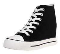 wealsex Sneakers Compensées Cachées Montante Femme Basket Toile Chaussure | Décontractées et Respirantes Noir Blanc 35 36 37 38 39 40