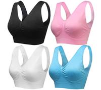wealsex Soutiens-Gorge de Sport sans Armature Coton Push Up Brassière sans Couture Très Grande Taille (Noir+Rose+Blanc+Bleu,5XL)