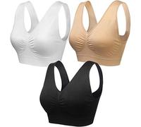 wealsex Soutiens-Gorge de Sport sans Armature Coton Push Up Brassière sans Couture Très Grande Taille (Noir+Beige+Blanc,4XL)