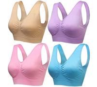 wealsex Soutiens-Gorge de Sport sans Armature Coton Push Up Brassière sans Couture Très Grande Taille (Beige+Rose+Bleu+Violet,4XL)