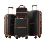 WEALTHOME Ensemble de valises S-M-L-XL avec trousse de maquillage, avec port USB et porte-gobelet, valise rigide, valise à roulettes, valise de voyage, bagage à main, 4 roulettes, matériau ABS,
