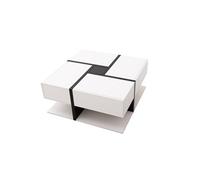WEALTHOME Table basse, table avec 4 tiroirs, correspondance des couleurs unique et design de lignes, espace de rangement en bas. 78 x 78 x 36 cm (blanc)