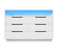 WEALTHOUSE Buffet de Rangement Moderne avec Éclairage LED Intégré, 6 Tiroirs Silencieux, Compartiment Marbré, Meuble Design pour Salon et Chambre, Sécurité Anti-Bascule, Montage Simplifié (Blanc)