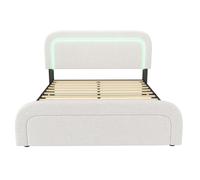 WEALTHOUSE Cadre de lit élégant avec Bande Lumineuse LED, Port USB Type C pour Recharge, tête réglable Stable, Base en Bois Solide, Rangement Accessible sous Structure (sans matela,140x200cm)