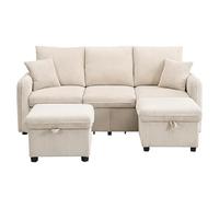 WEALTHOUSE Canapé d'angle modulaire multifonction avec 2 compartiments de rangement ottoman et tiroirs, convertible en lit simple ou en forme de L, housse en chenille douce, cadre en métal à haute