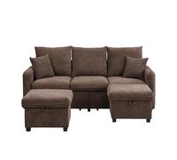 WEALTHOUSE Canapé d'angle modulaire multifonction avec 2 compartiments de rangement ottoman et tiroirs, convertible en lit simple ou en forme de L, housse en chenille douce, cadre en métal à haute