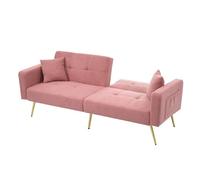 WEALTHOUSE Canapé fonctionnel réglable à 3 niveaux, housse Sherpa, cadre en bois, pieds en métal doré, dossier pliable pour lit d'invité, poches latérales, 2 coussins, assise lounge, montage rapide