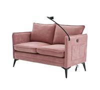 WEALTHOUSE Canapé lounge moderne à 2 places - Coussin en chenille - Accoudoirs - Poches latérales - Support de téléphone portable réglable - Pieds en métal - Pour salon, chambre à coucher, bureau