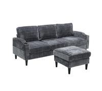 WEALTHOUSE Canapé modulaire avec ottoman 4 places avec espace de rangement dans le tabouret, porte-gobelets intégrés, poches latérales pratiques, housse en tissu chenille doux, pour le salon (gris)